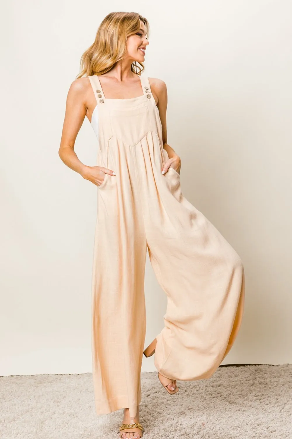 Blue Zone Planet |  BiBi Texture Sleeveless Wide Leg Jumpsuit