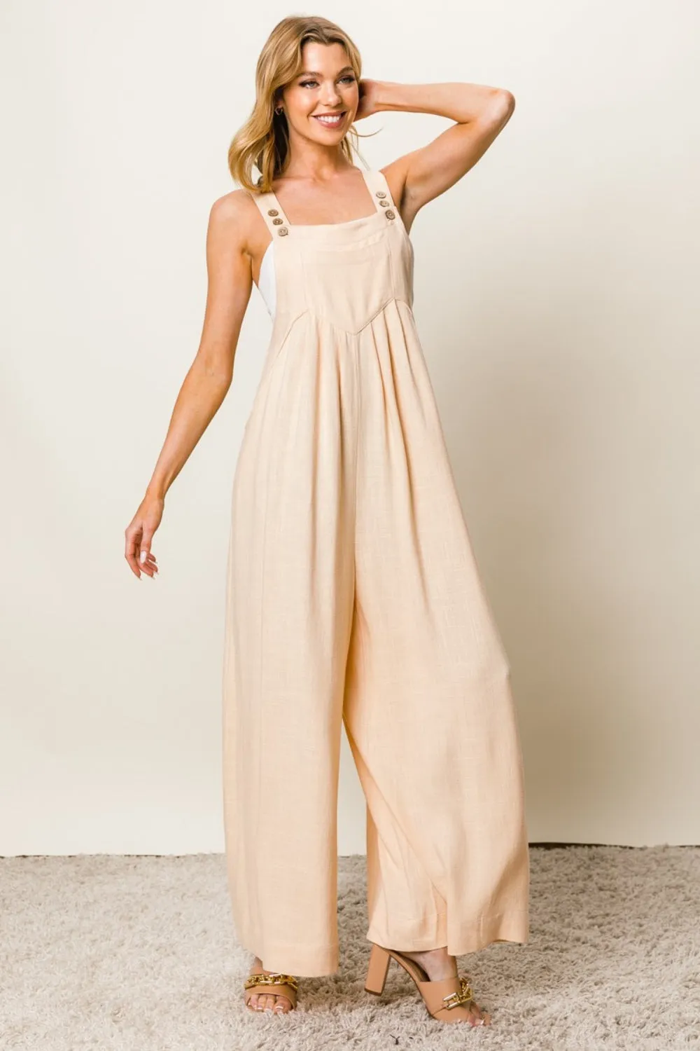 Blue Zone Planet |  BiBi Texture Sleeveless Wide Leg Jumpsuit