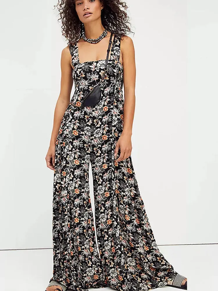 Boho Floral Print Wide Leg Jumpsuit - Effortless Summer Elegance