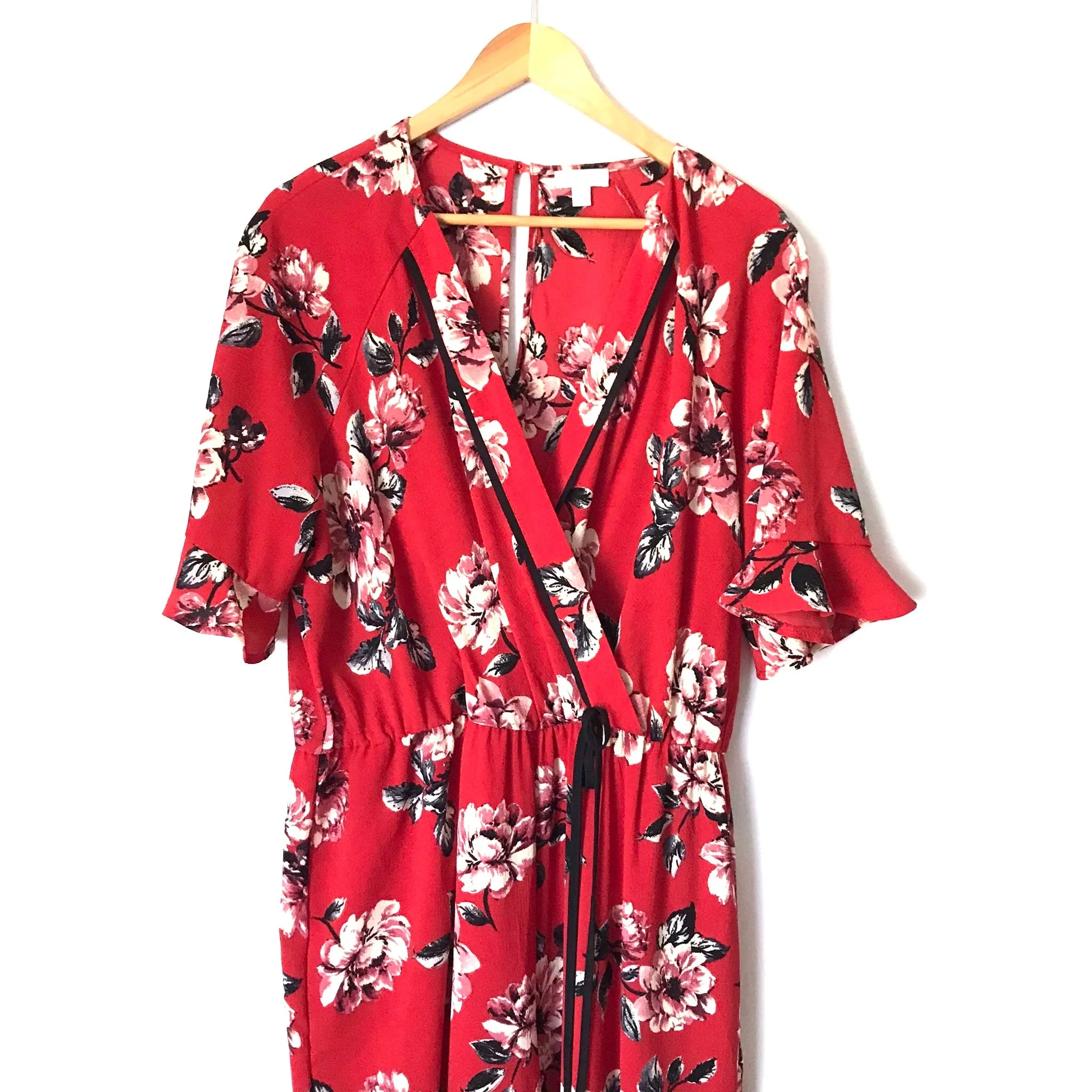 Charming Charlie Red Floral Jumpsuit- Size XL