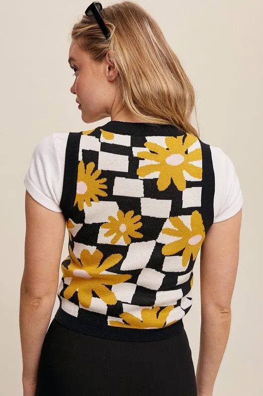 Checkered Floral Top