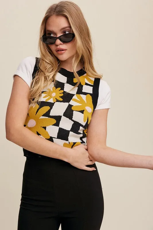 Checkered Floral Top