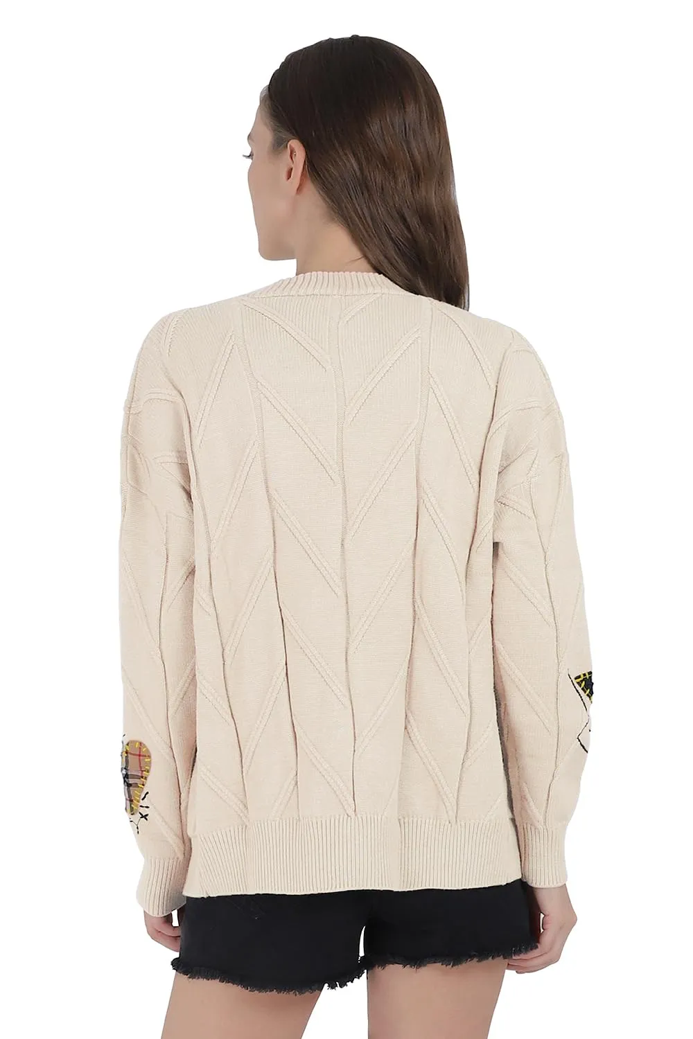 Chouyatou Women's Cable Knit Long Sleeve Open Front Cardigan Sheep V-Neck Button Down Embroidery Wool Blend Sweater Coat Outwear