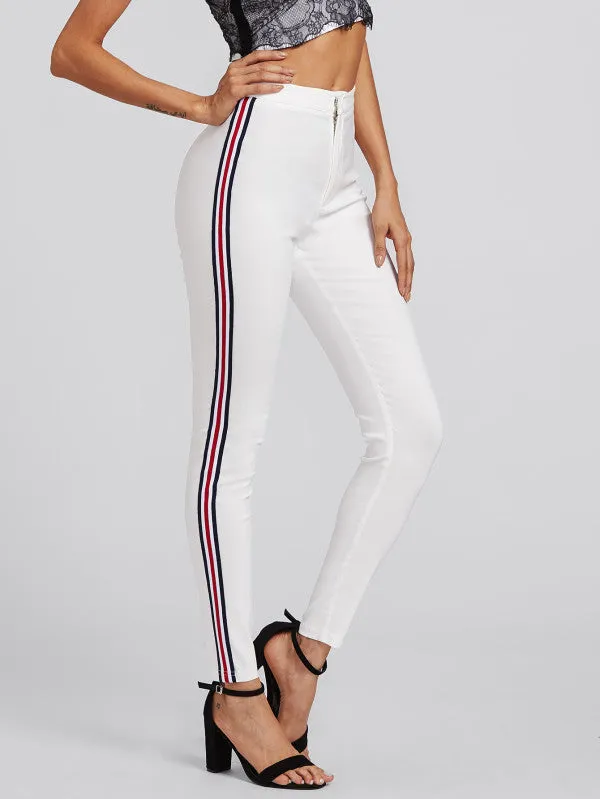 Contrast Tape Skinny Pants