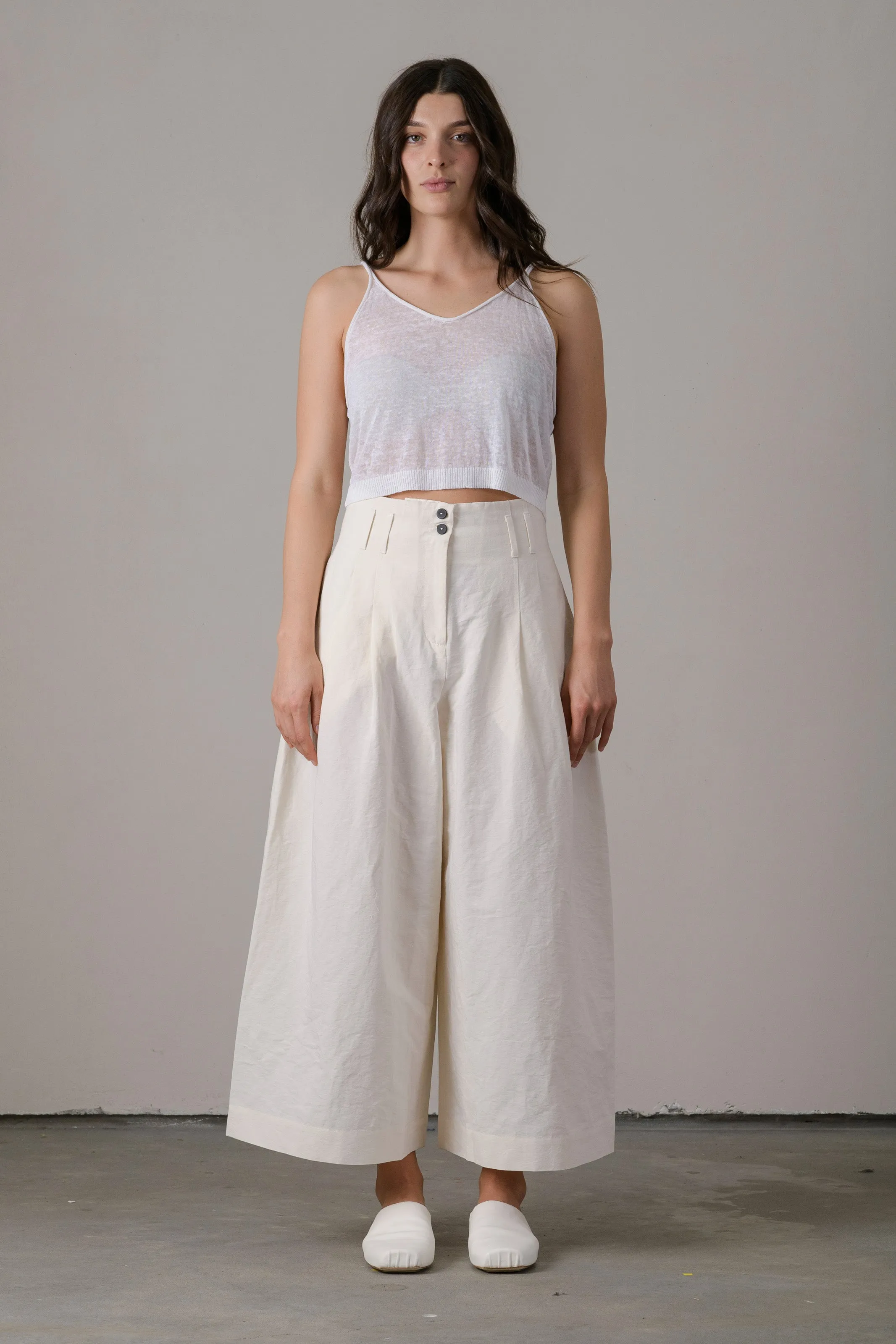 Cotton Linen High Waist Pants Milk