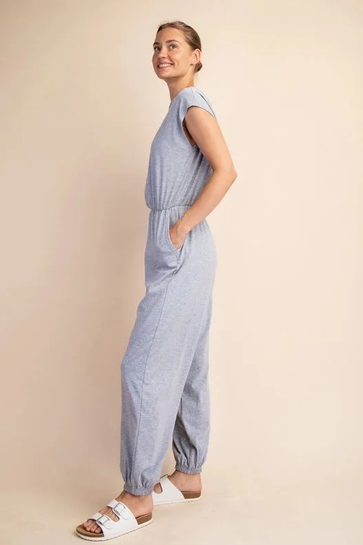 Cotton Lycra Open Back Jumpsuit H Grey