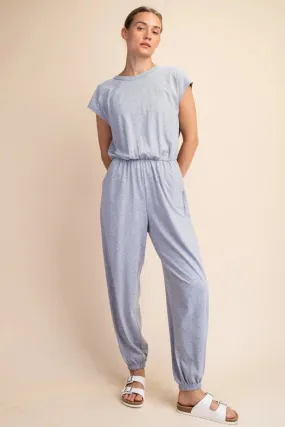 Cotton Lycra Open Back Jumpsuit H Grey