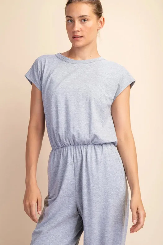 Cotton Lycra Open Back Jumpsuit H Grey