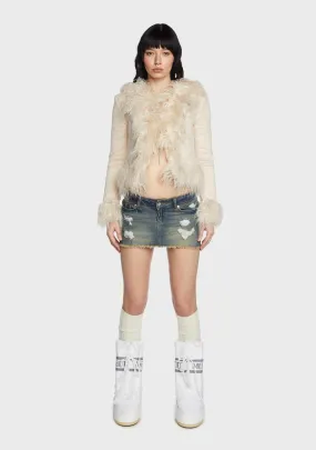Cream Faux Fur Trim Coat