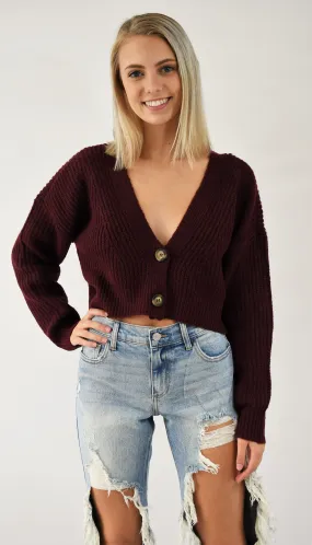 Crop V Neck Button Up Sweater