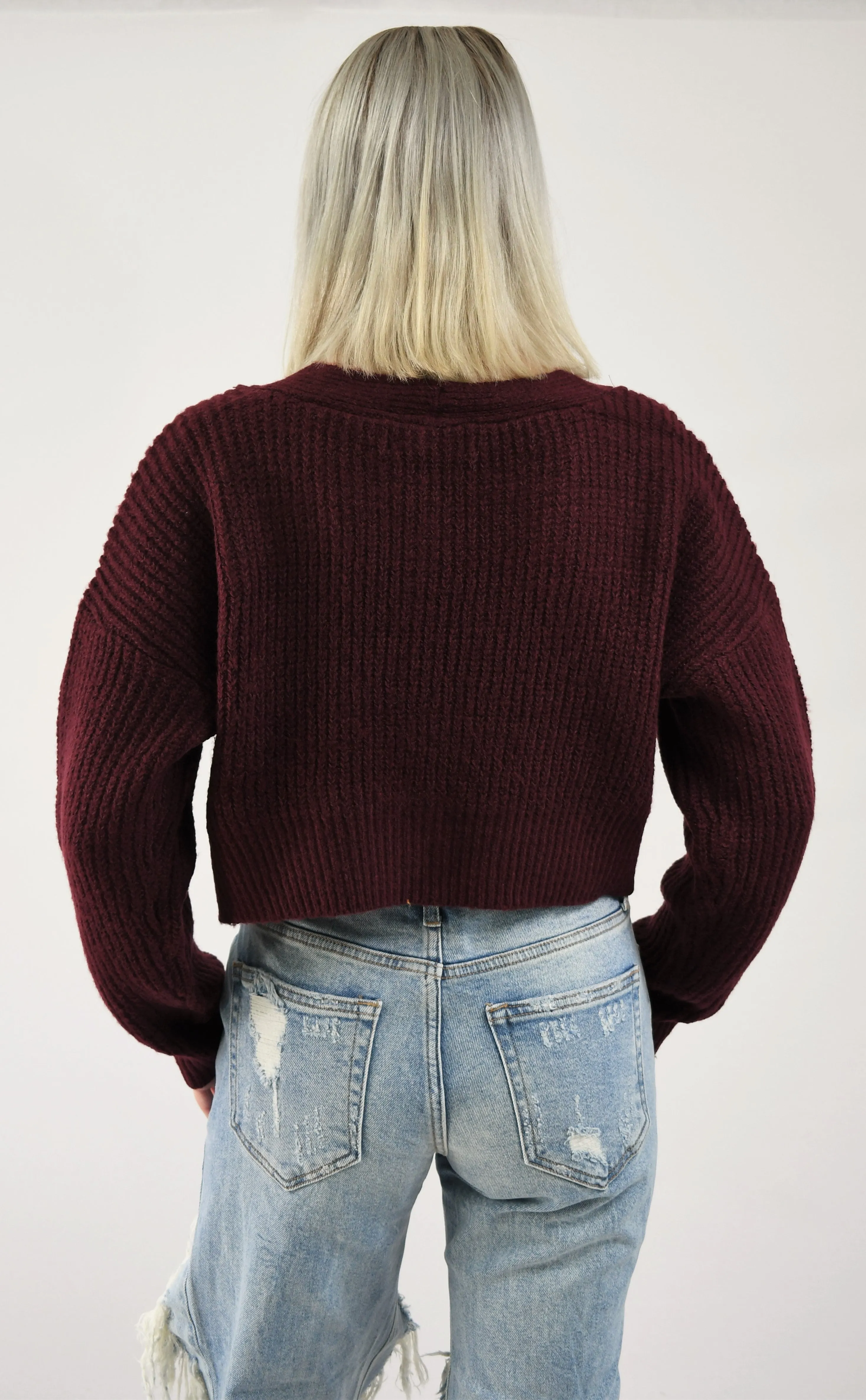 Crop V Neck Button Up Sweater
