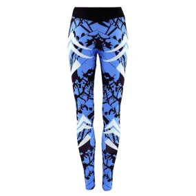 Dark Blue Printed Tight Gym Leggings - GlamzLife