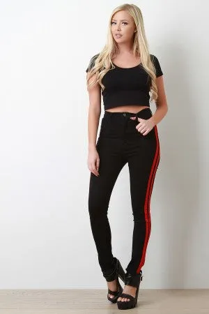 Double Striped High Waist Skinny Denim Jeans