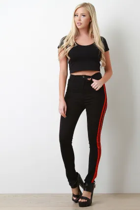 Double Striped High Waist Skinny Denim Jeans