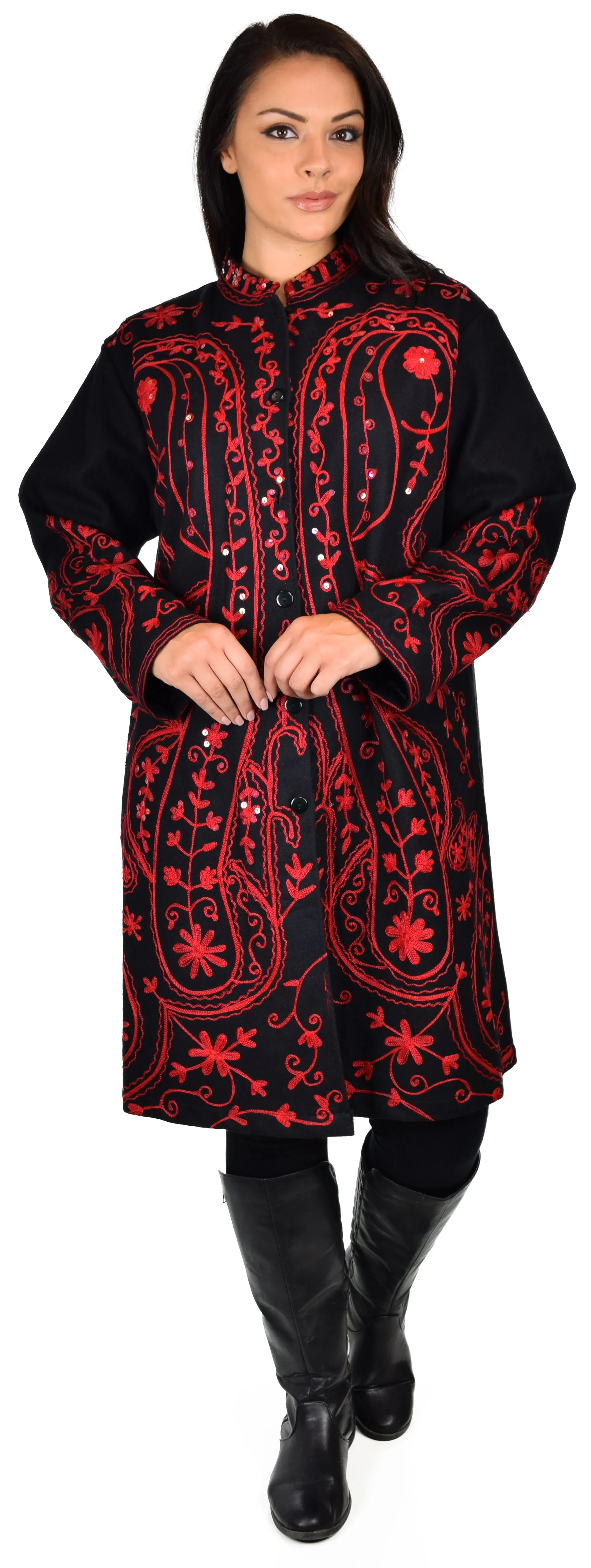 Embroidered wool coat, Embellished wool coat, Women Coat, Wool Coat, Swing Coat, Hi low Coat, Lagenlook coat, Winter coat, Wool jacket