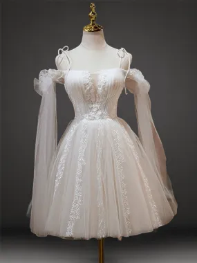 Enchanting Off-Shoulder Short Lace Wedding Dress with Sleeves - Floral Tulle Corset Bridal Gown Plus Size