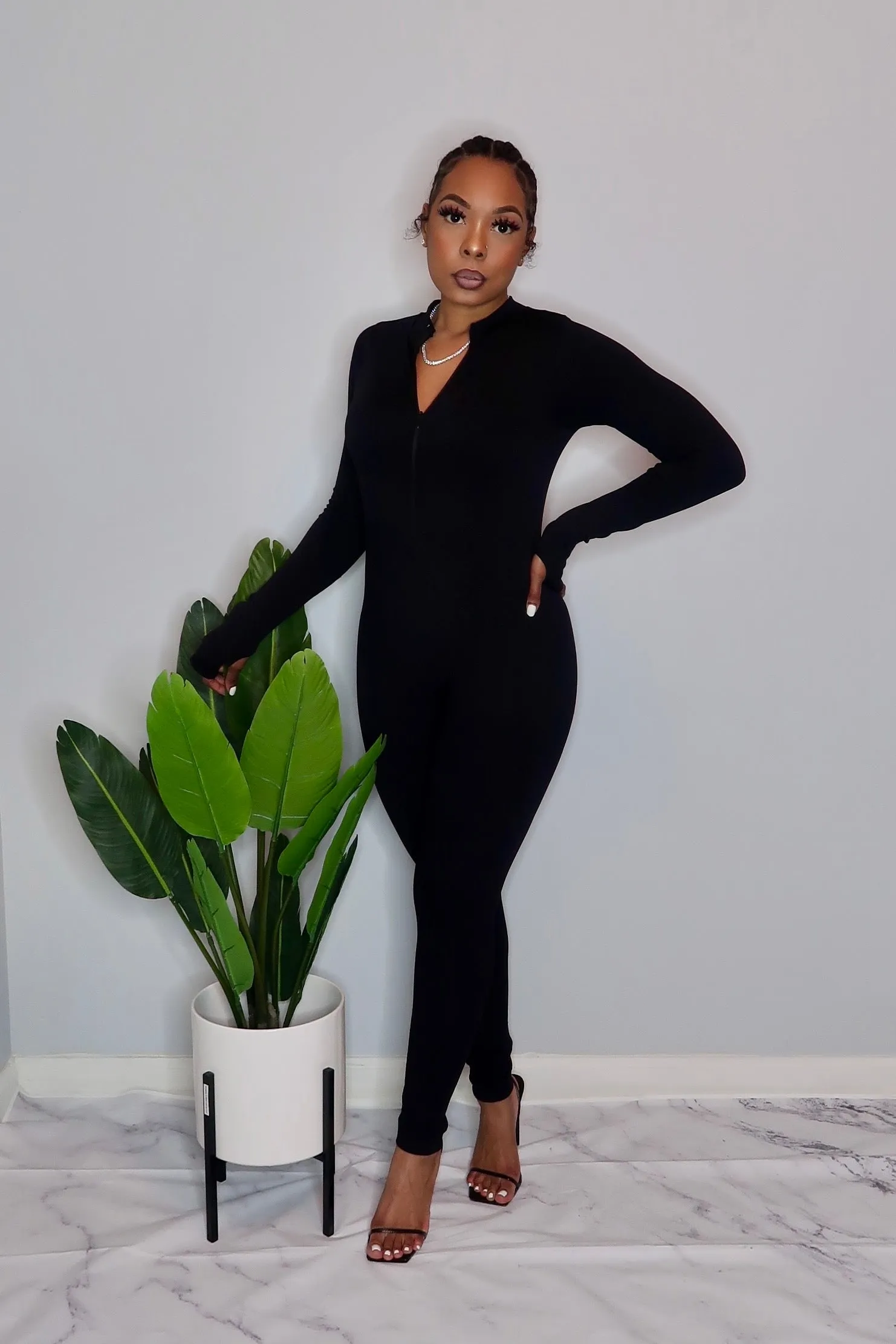 Essential Long Sleeve Jumpsuit-  Black