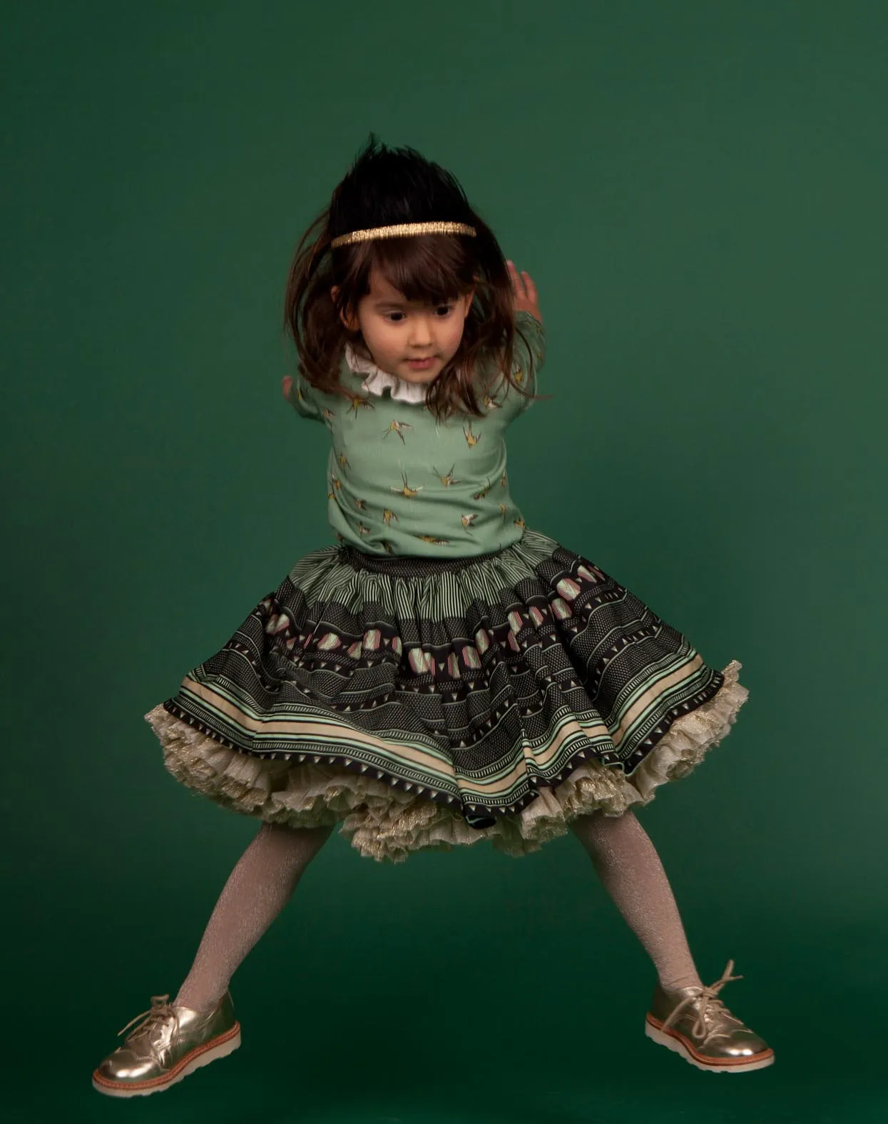 Ethel Girl's Blouse - Green Swallows