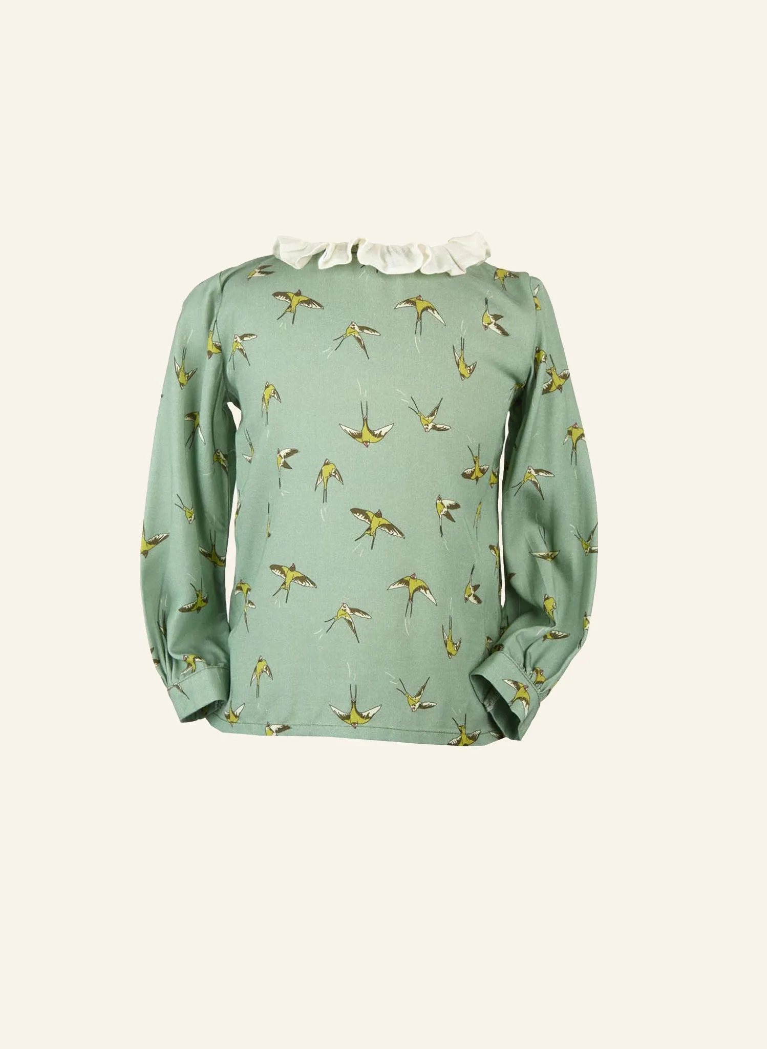 Ethel Girl's Blouse - Green Swallows
