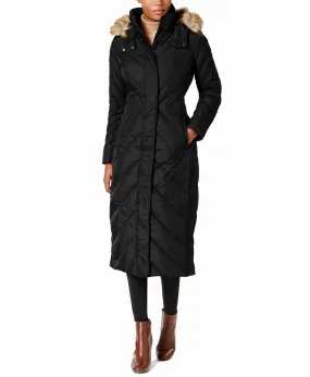 Faux-Fur-Trim Maxi Puffer Coat