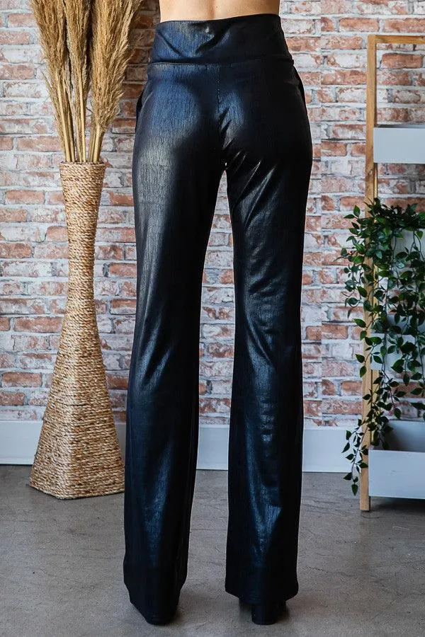 faux leather pull on flare pants
