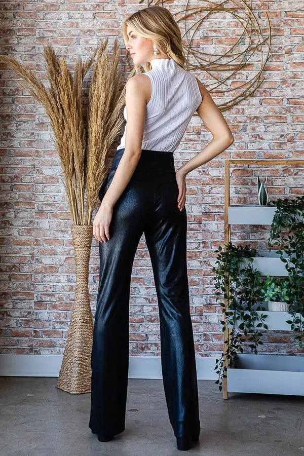 faux leather pull on flare pants