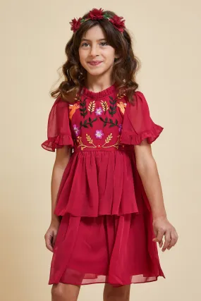 Fawn Burgundy Woodland Embroidered Dress