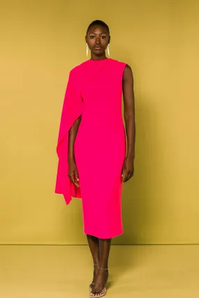 Fitted Column Midi Dress with Cape Sleeve