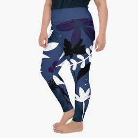 Floral Plus Size Leggings "Night Garden" Blue/White