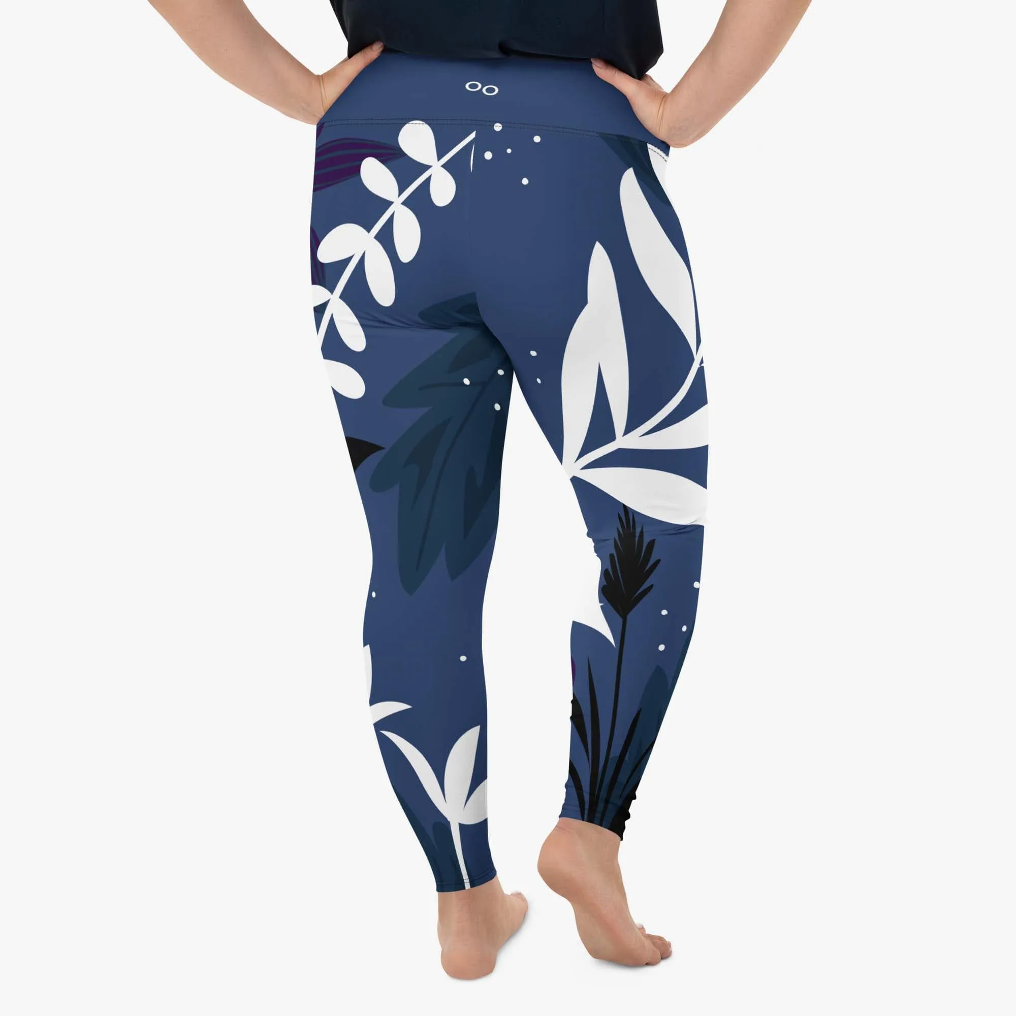 Floral Plus Size Leggings "Night Garden" Blue/White
