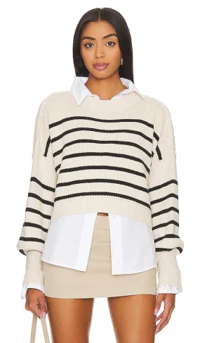 Free People Stripe Easy Street Crop Sweater in Cream