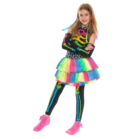 Funky Bones Colorful Skeleton Deluxe Costume for Girls Cosplay