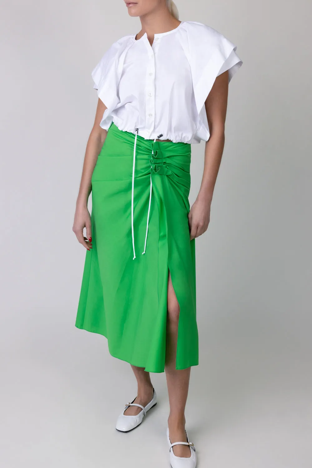 Gathered Midi Skirt - Green