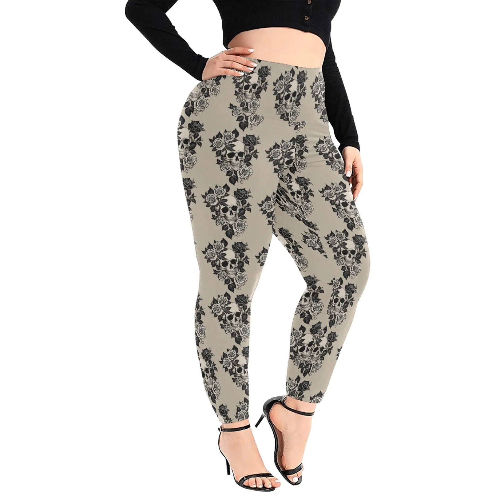 Gothic Tan Women's Plus Size High Waited Leggings Women's High Waist Leggings(Plus Size)(ModelL45)