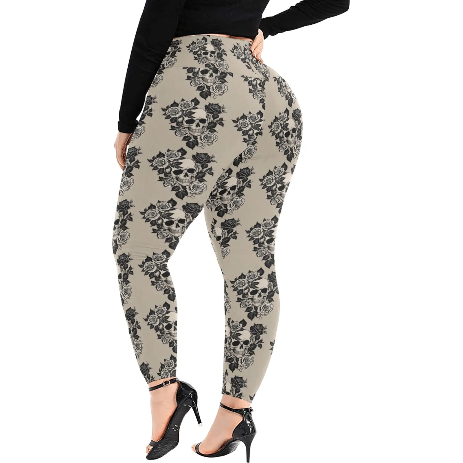 Gothic Tan Women's Plus Size High Waited Leggings Women's High Waist Leggings(Plus Size)(ModelL45)