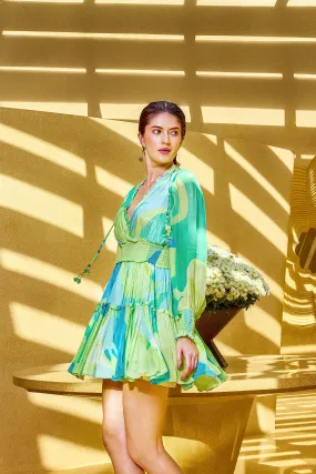Green Abstract Geo Short Dress