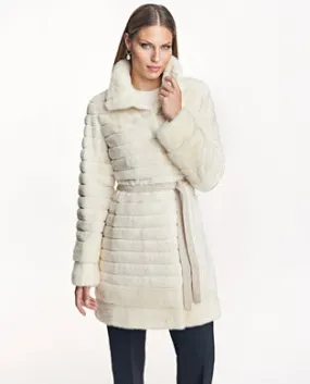 Grooved Sheared Mink Coat With Mink Trim