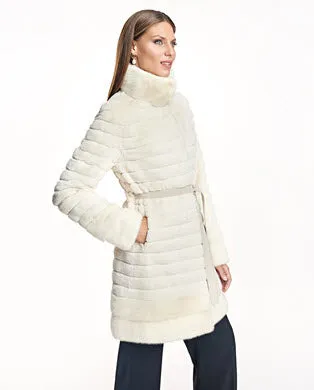 Grooved Sheared Mink Coat With Mink Trim