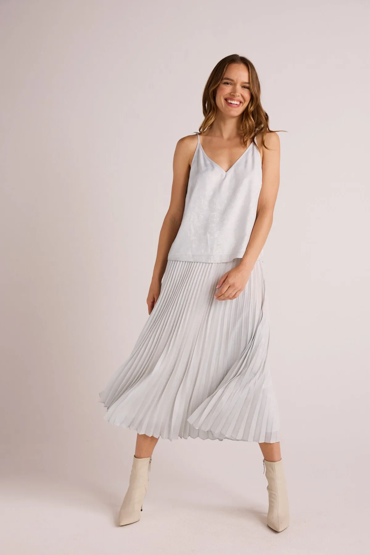 Hand Pleated Midi Skirt in Metallic Opal