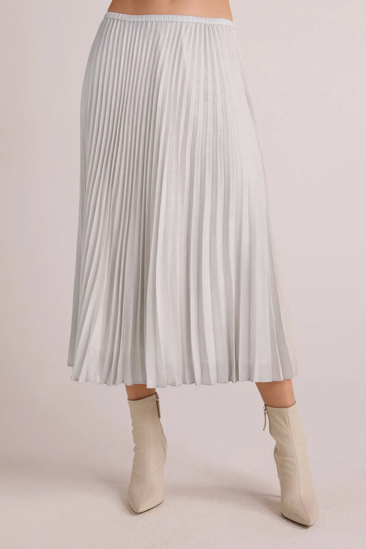 Hand Pleated Midi Skirt in Metallic Opal
