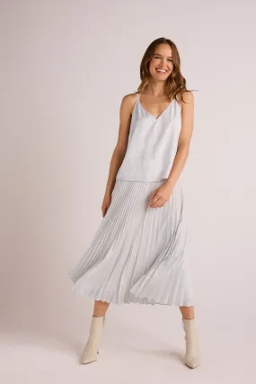 Hand Pleated Midi Skirt in Metallic Opal