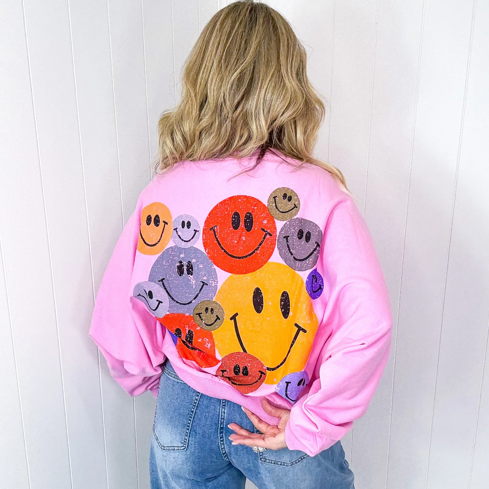 Happy Retro Mood Abstract Joy Long Sleeve Terry Pullover in 3 Colors