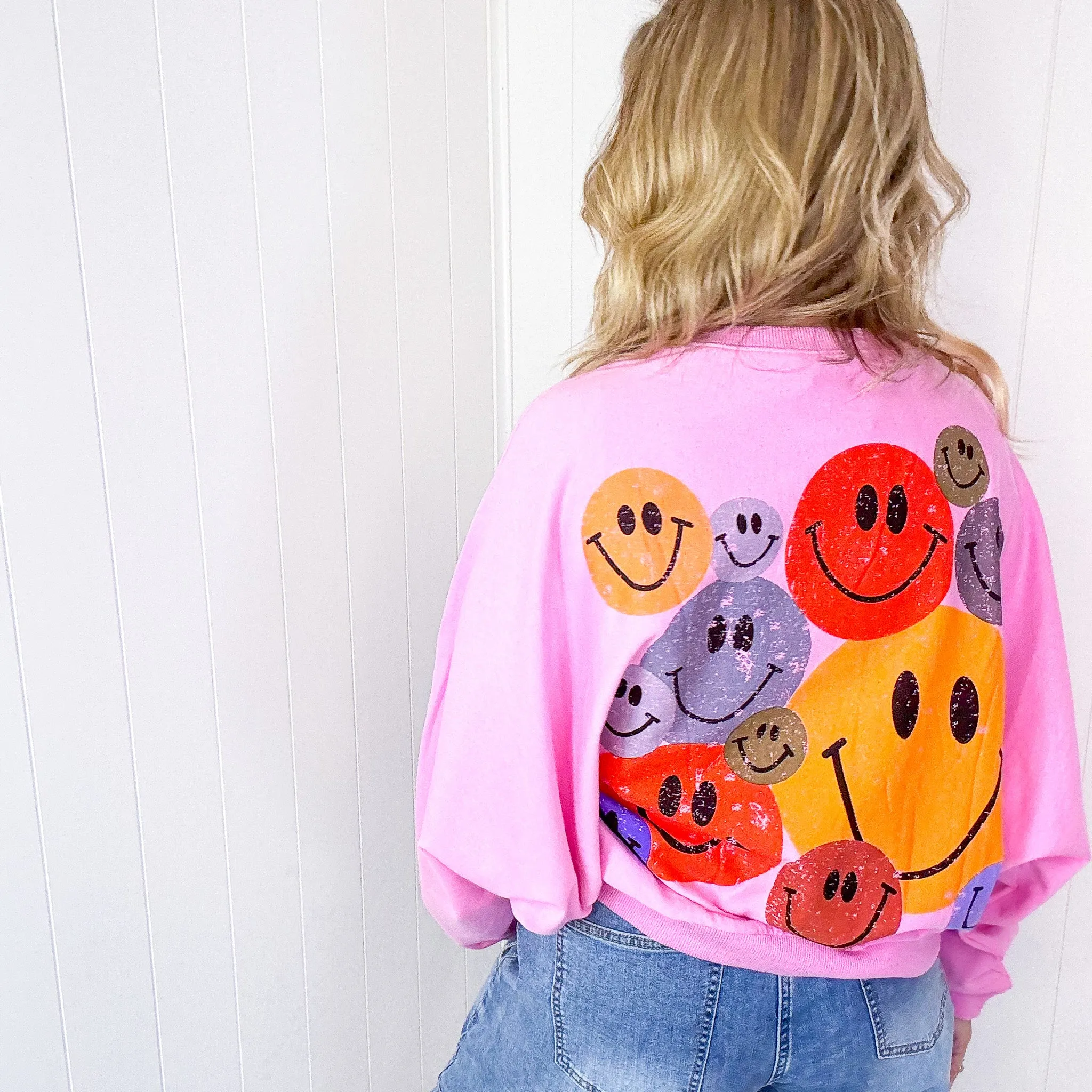 Happy Retro Mood Abstract Joy Long Sleeve Terry Pullover in 3 Colors