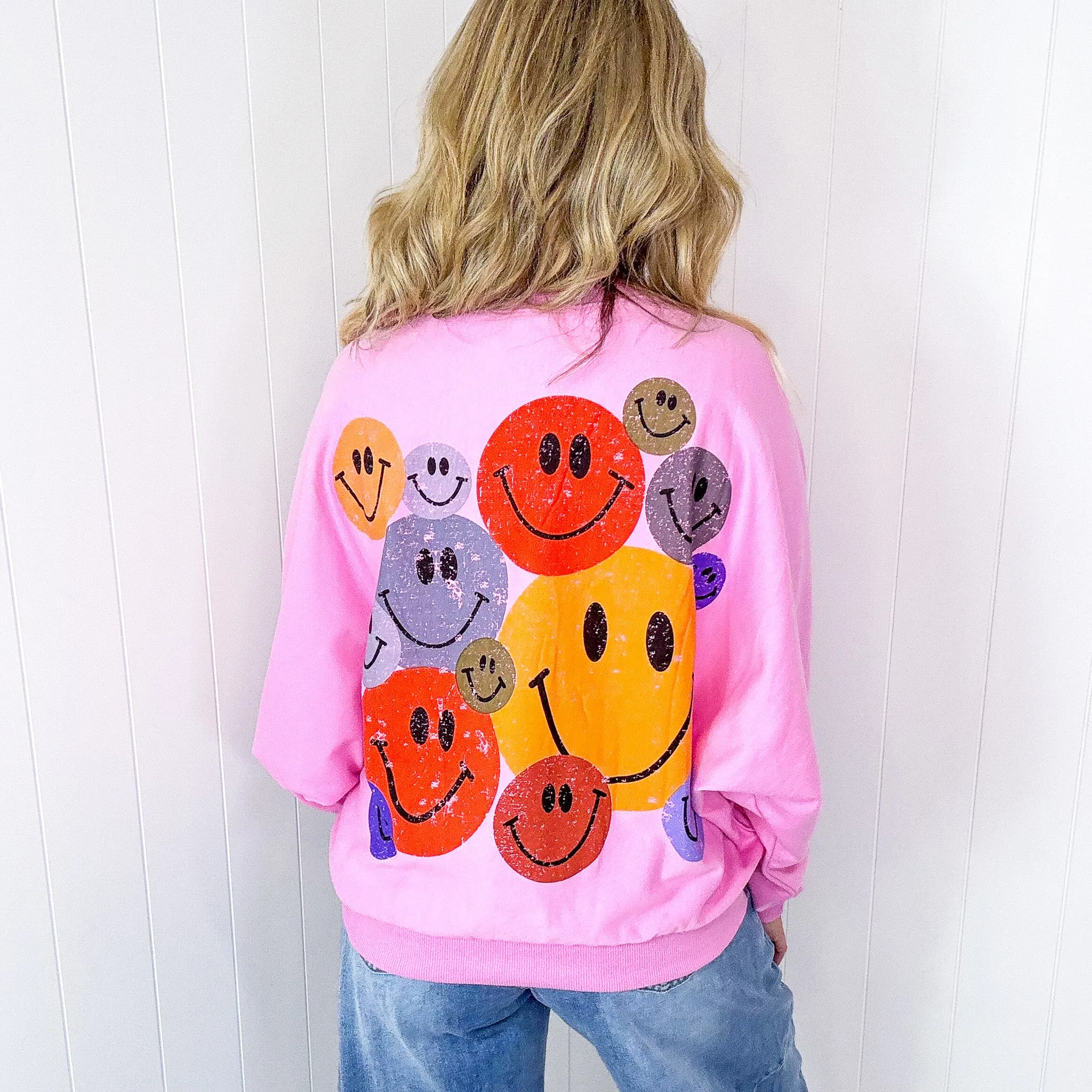 Happy Retro Mood Abstract Joy Long Sleeve Terry Pullover in 3 Colors