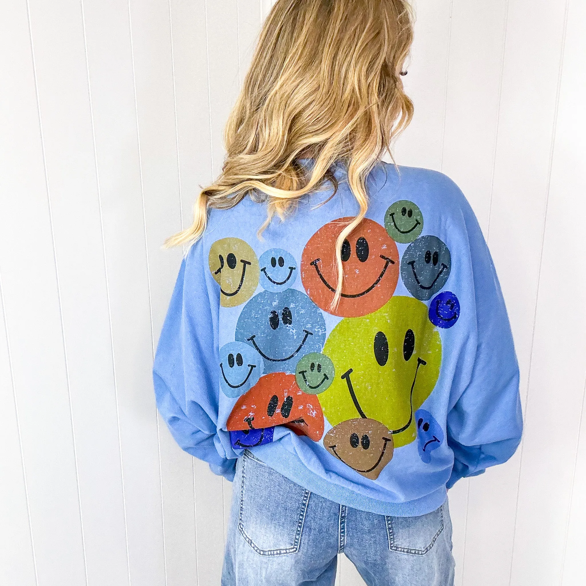 Happy Retro Mood Abstract Joy Long Sleeve Terry Pullover in 3 Colors