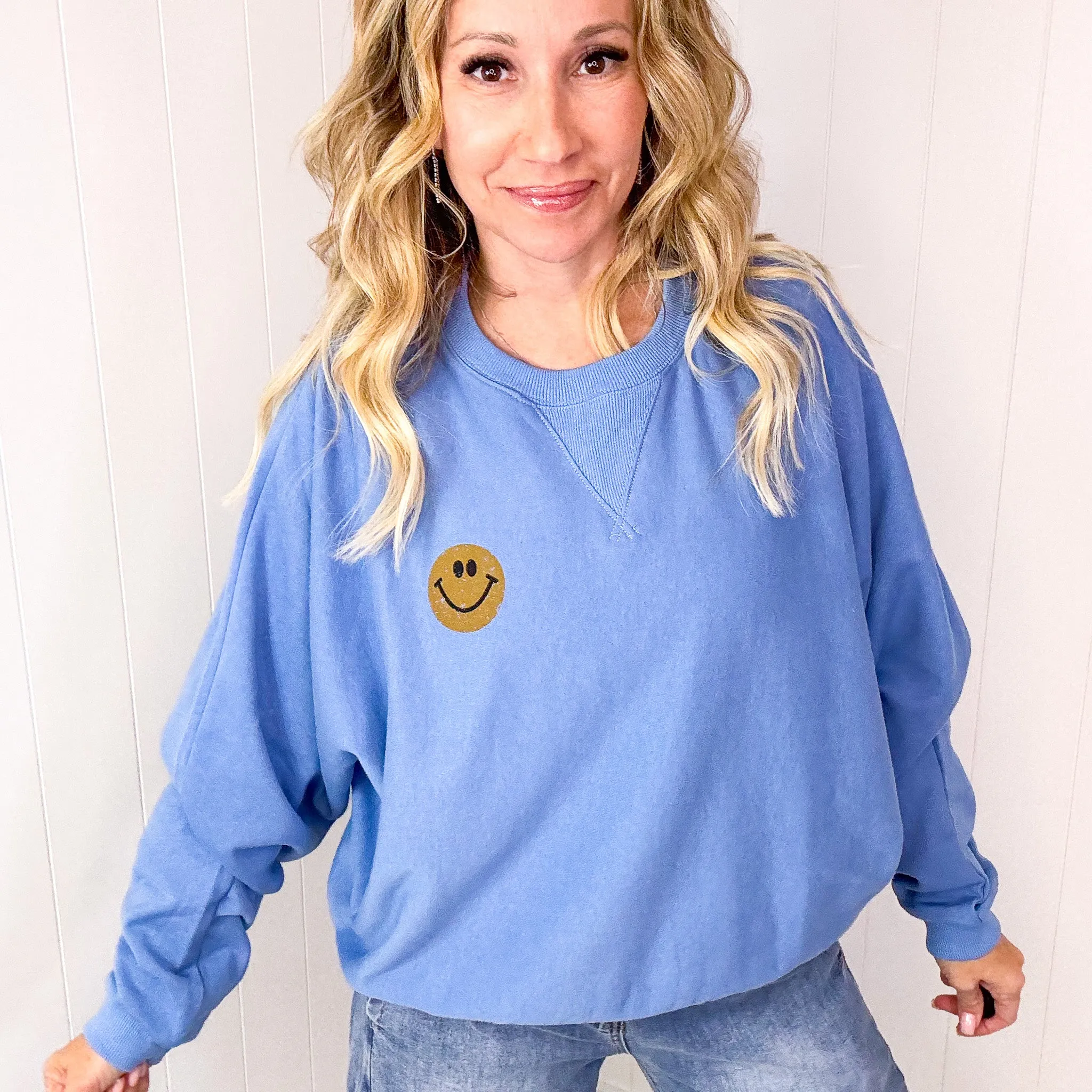 Happy Retro Mood Abstract Joy Long Sleeve Terry Pullover in 3 Colors