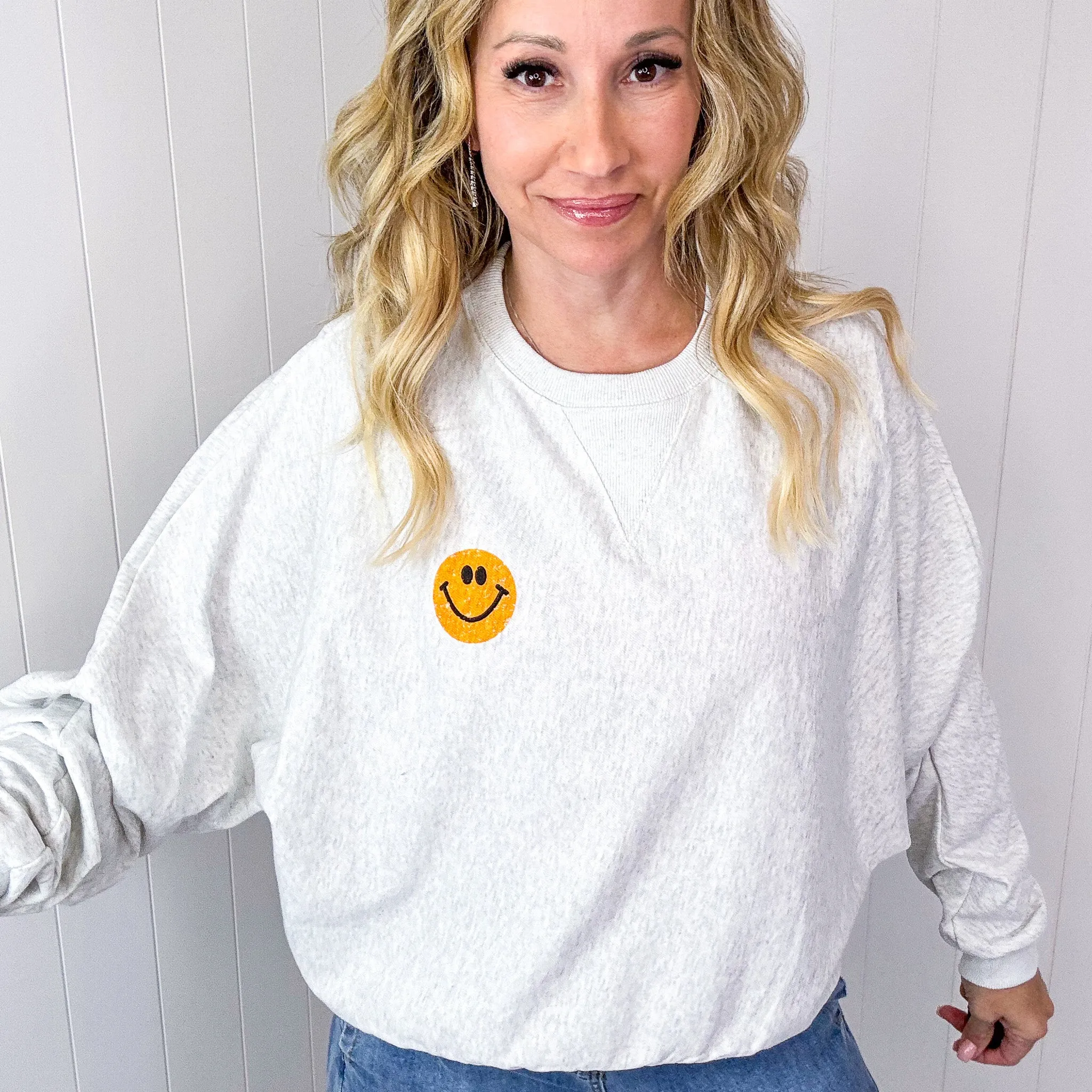 Happy Retro Mood Abstract Joy Long Sleeve Terry Pullover in 3 Colors