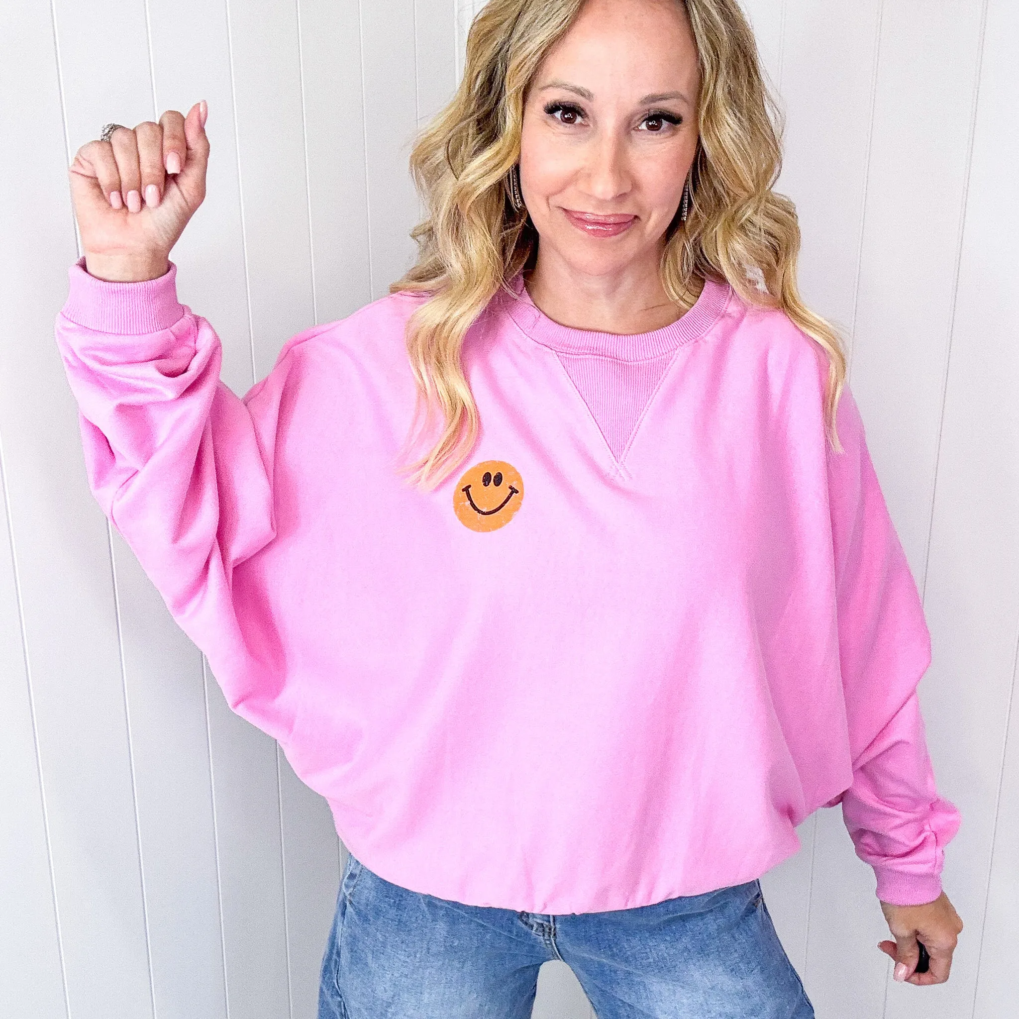 Happy Retro Mood Abstract Joy Long Sleeve Terry Pullover in 3 Colors
