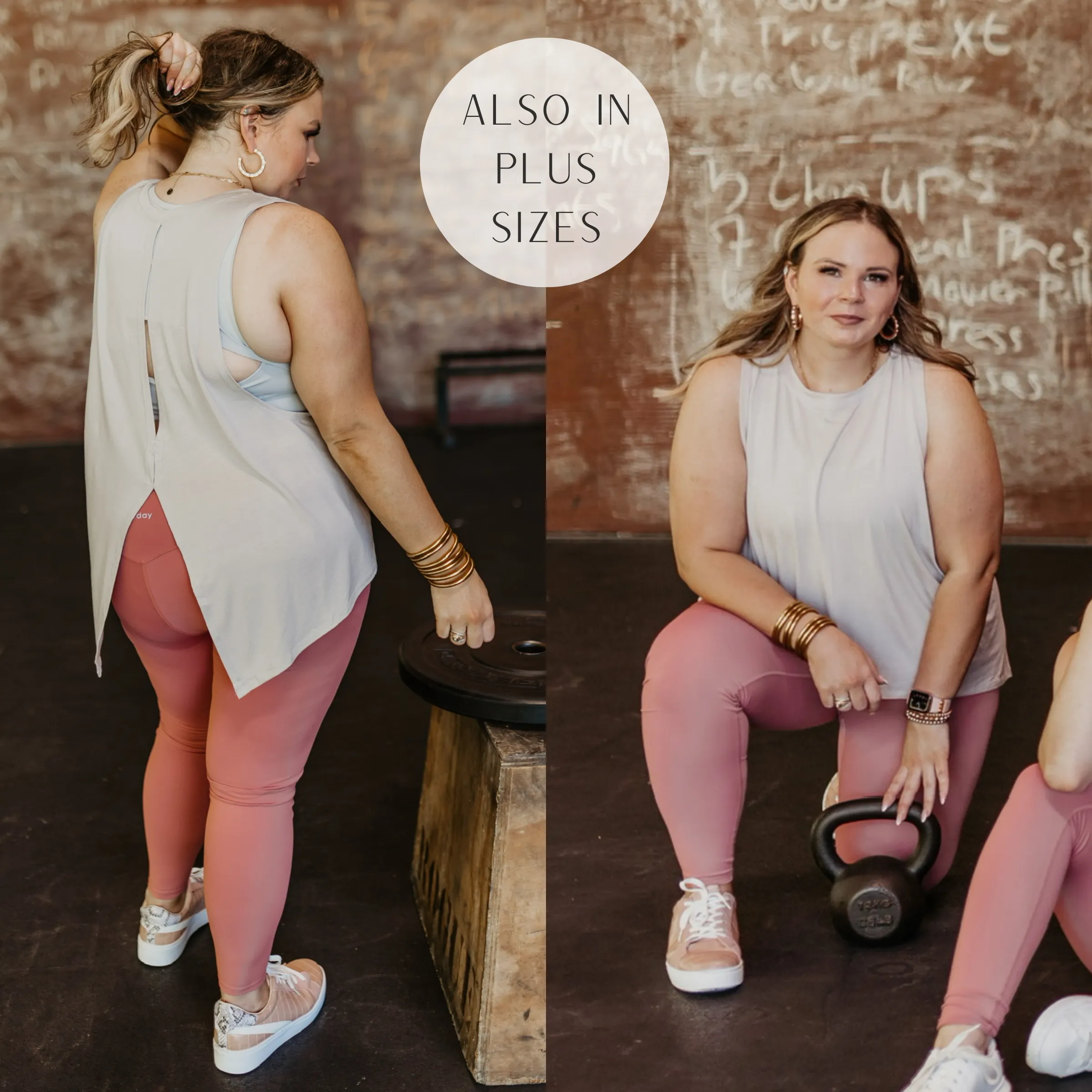 Here To Hiit Open Back Tank Top in Light Grey