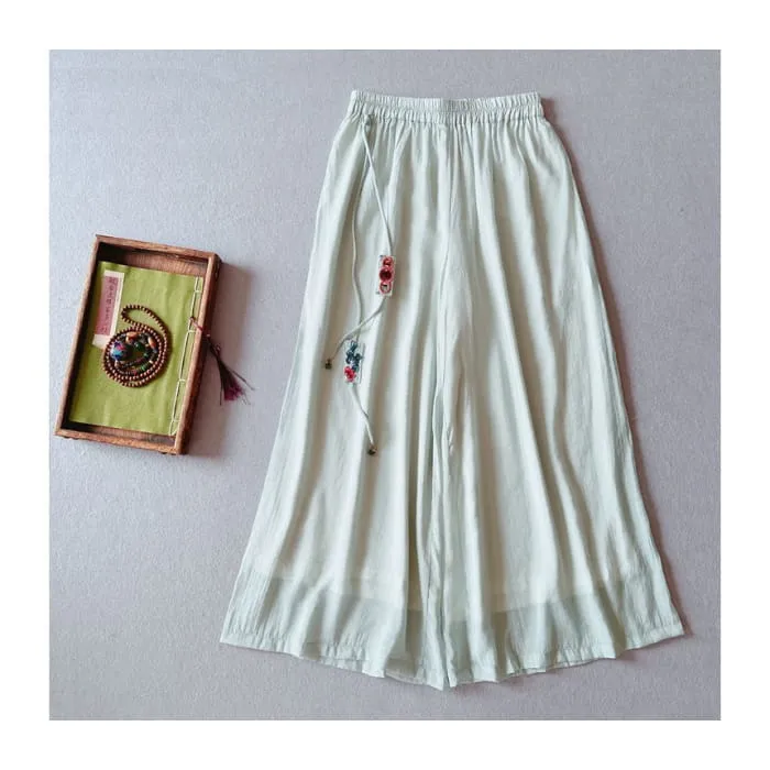 High Rise Floral Embroidered Wide Leg Pants